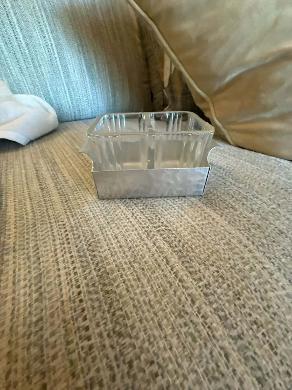 Vintage Art Deco Pressed Glass Hammered Aluminum Server Dish Tray